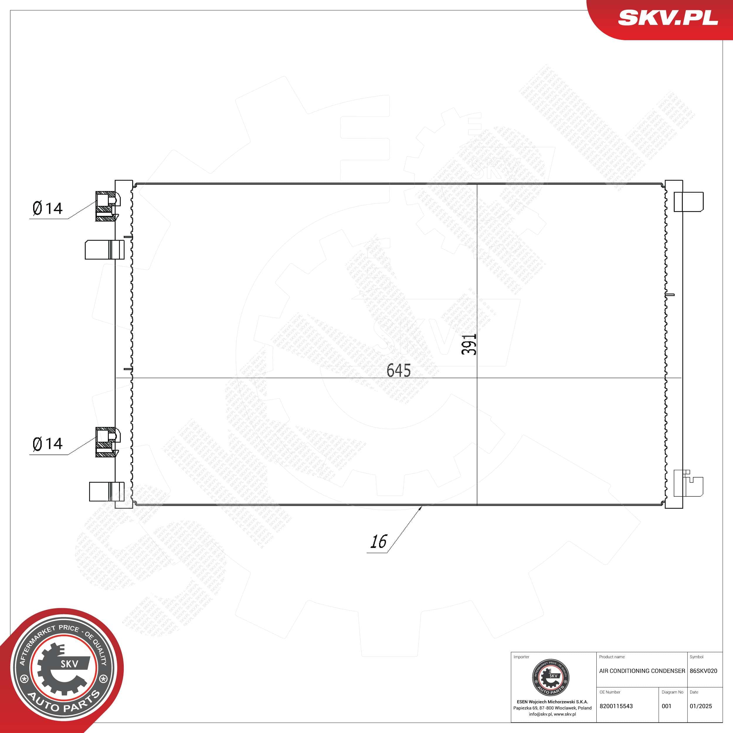 Image of Condenseur de climatisation ; RENAULT Grand Scenic II Megane II Scenic II ; 8200115543