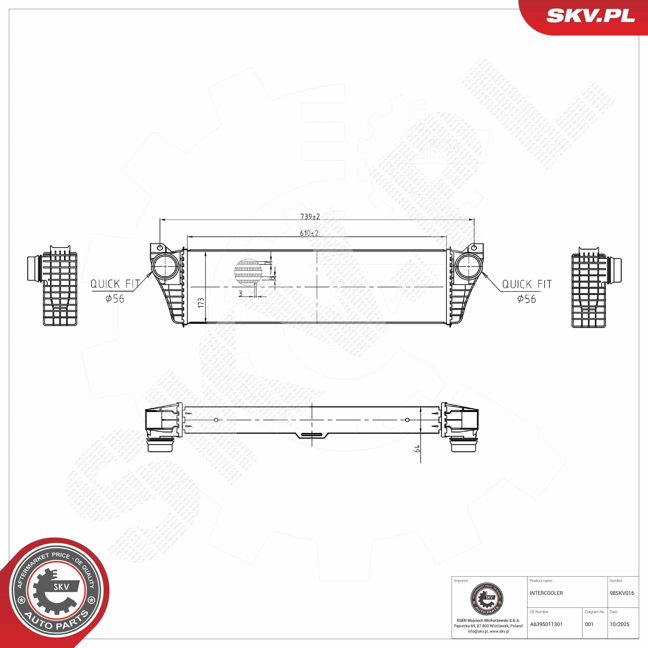 Image of refroidisseur intermédiaire ; MERCEDES-BENZ Viano Vito ; A6395011301